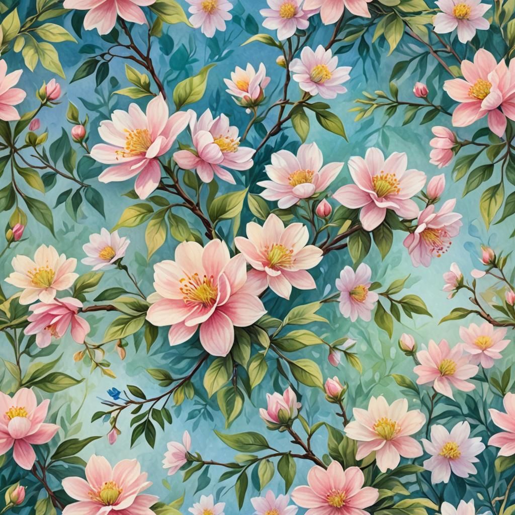 Botanical Illustration of Colorful Flowers in Bloom