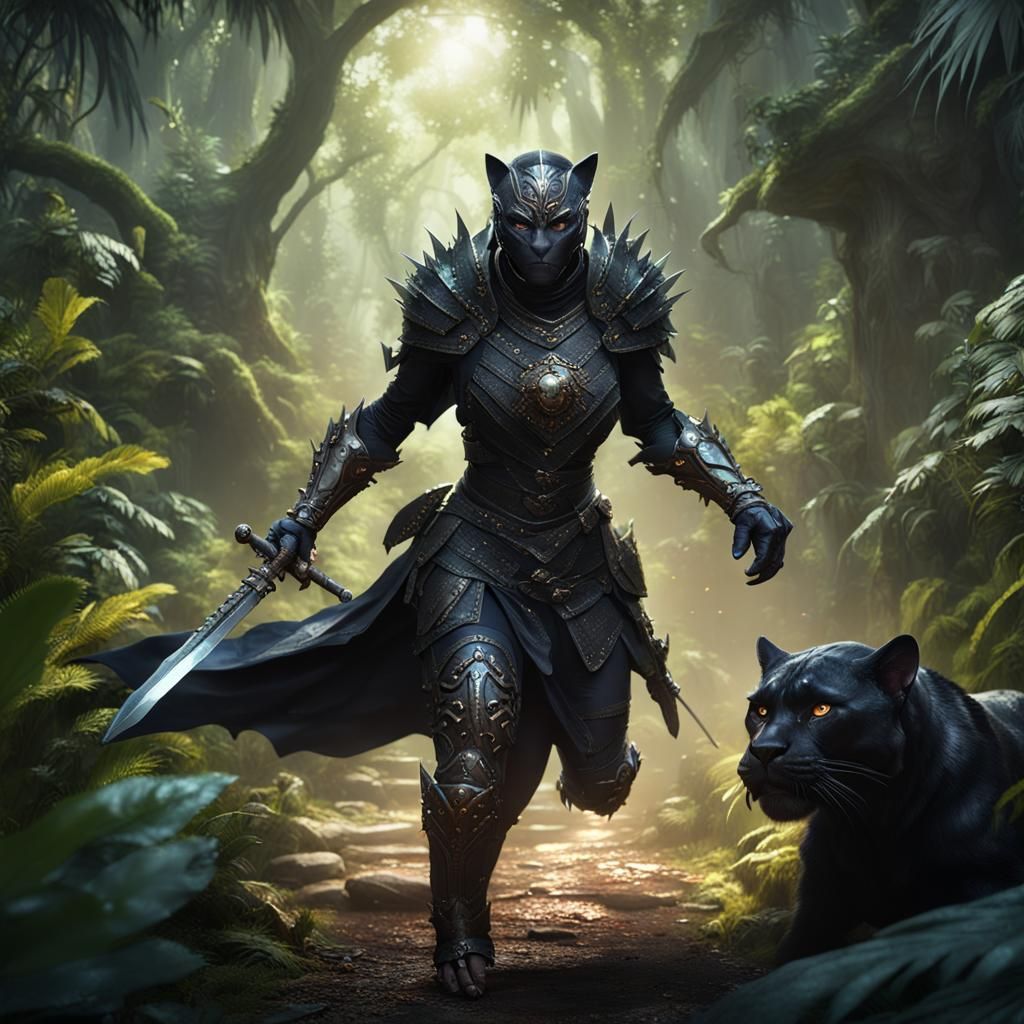 Panther Hybrid in Jungle, Dark Fantasy Concept Art