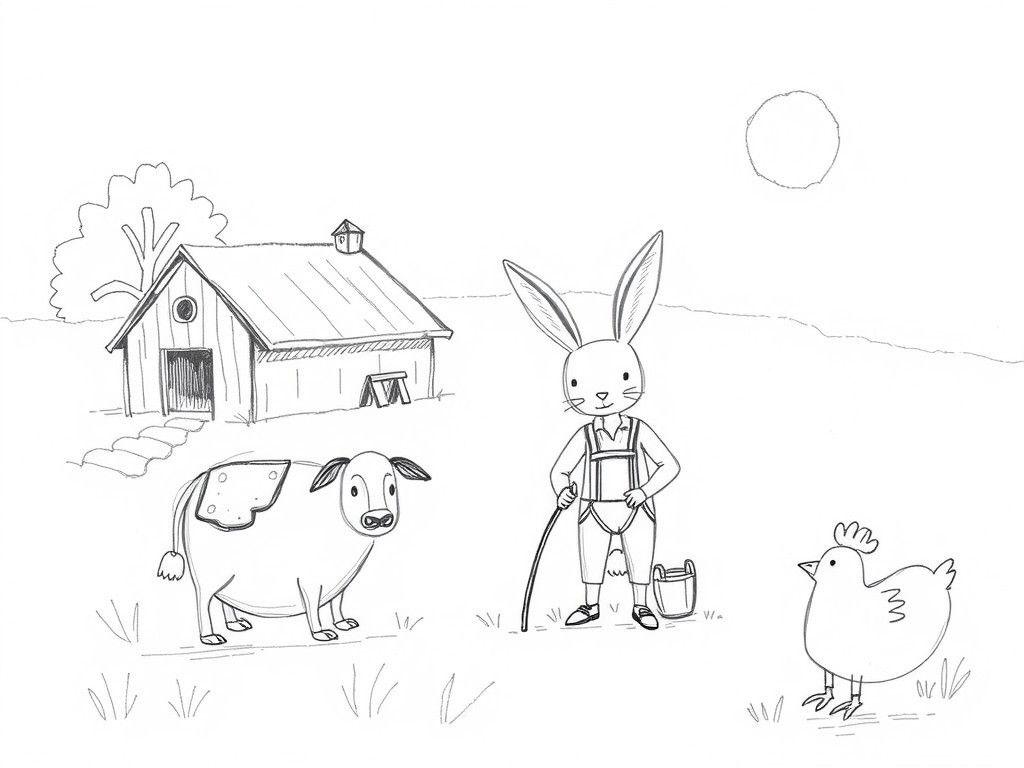 Rabbit Farmer's Farm: A Child's Doodle Sketch
