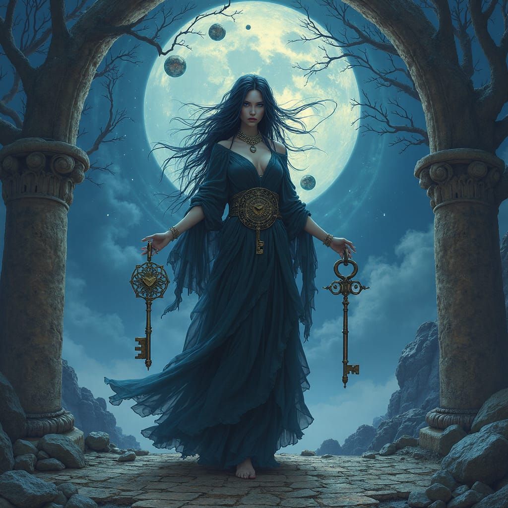 Hecate, Goddess of Crossroads and Magic, in Dark Fantasy Sty...