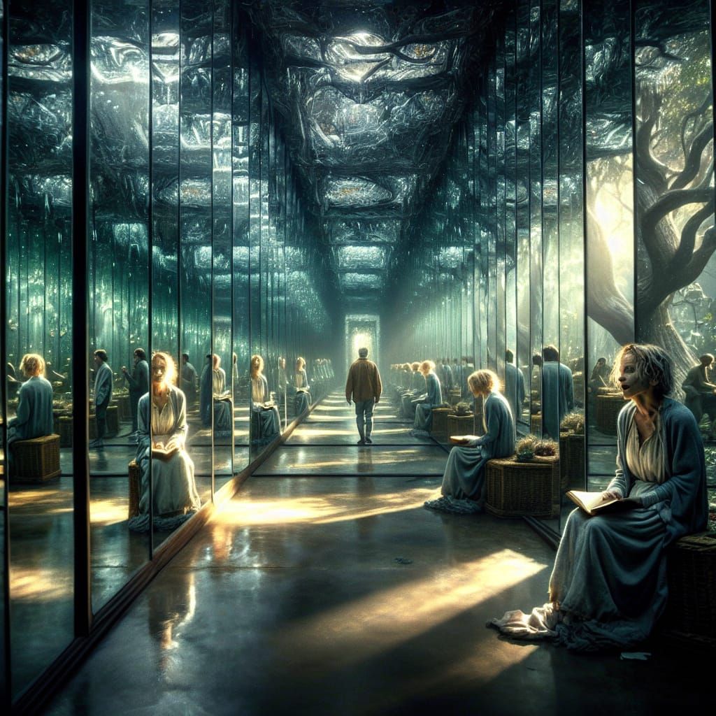 Endless Mirrored Corridor Reflecting Time and Space