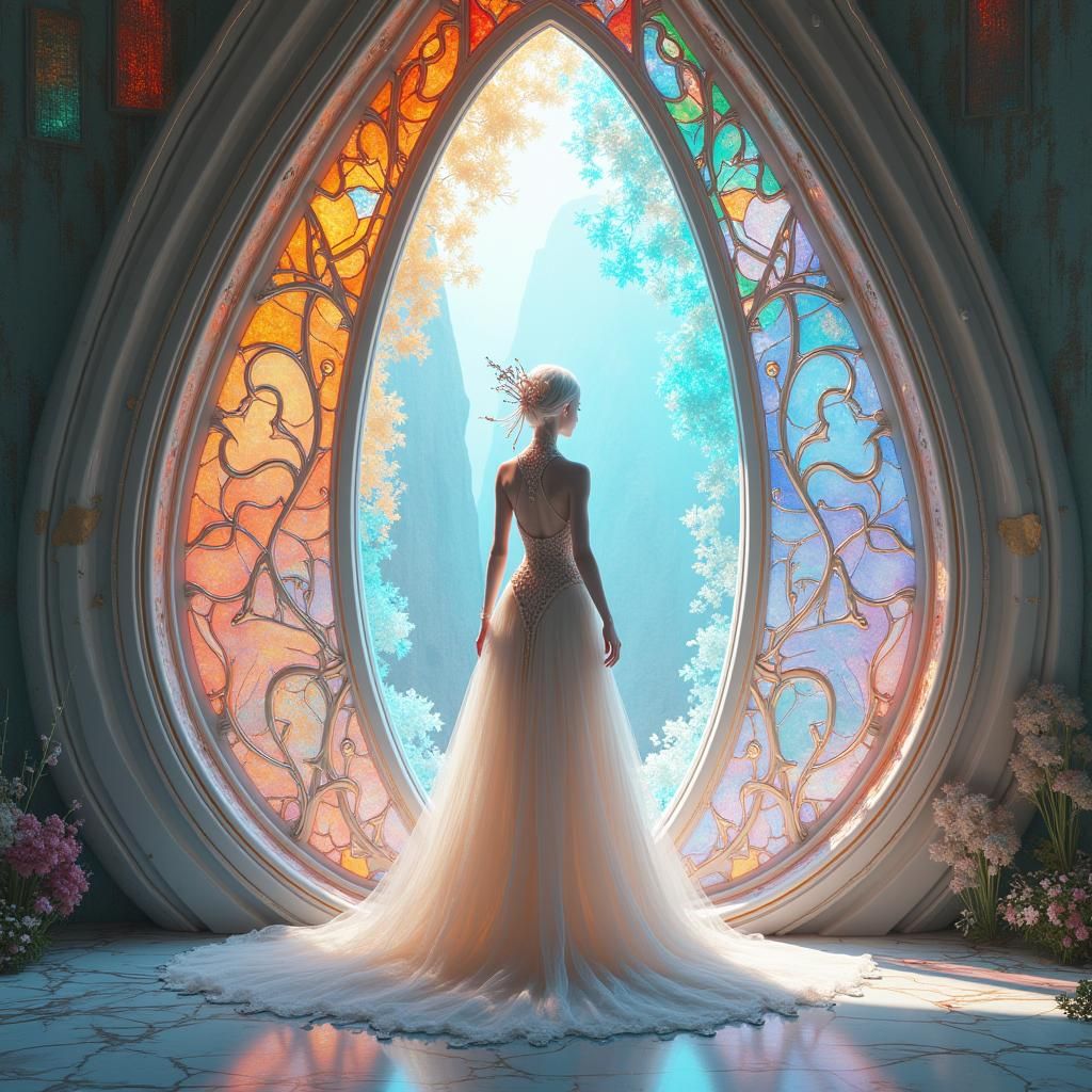 Ethereal Alien Princess in Futuristic Spaceship, Art Nouveau