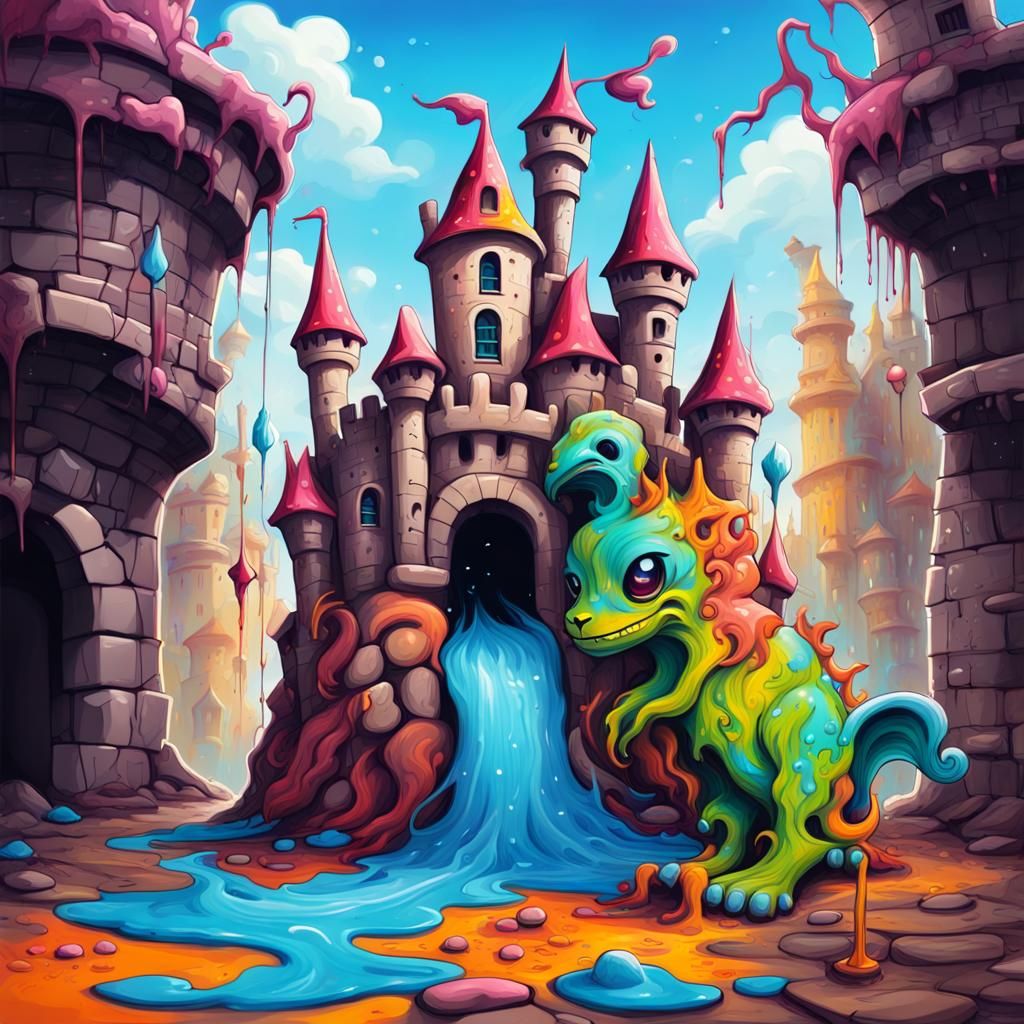 Cute Fantasy Creature in Graffiti Street Art