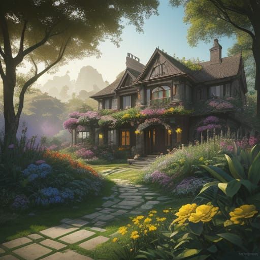 Serene Garden Oasis in Vibrant Bloom