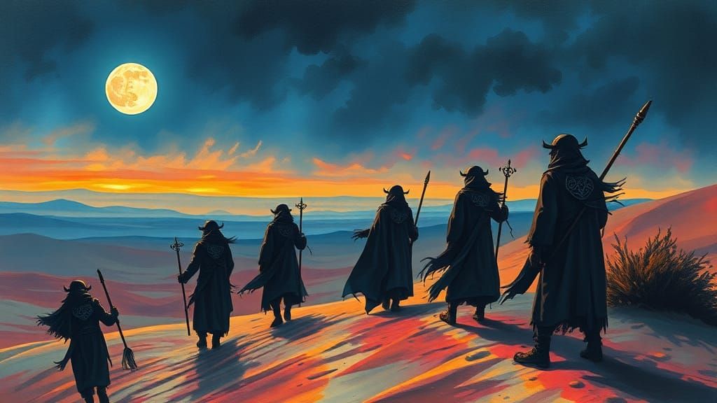 Mystical Gypsies Trek Through Moonlit Desert