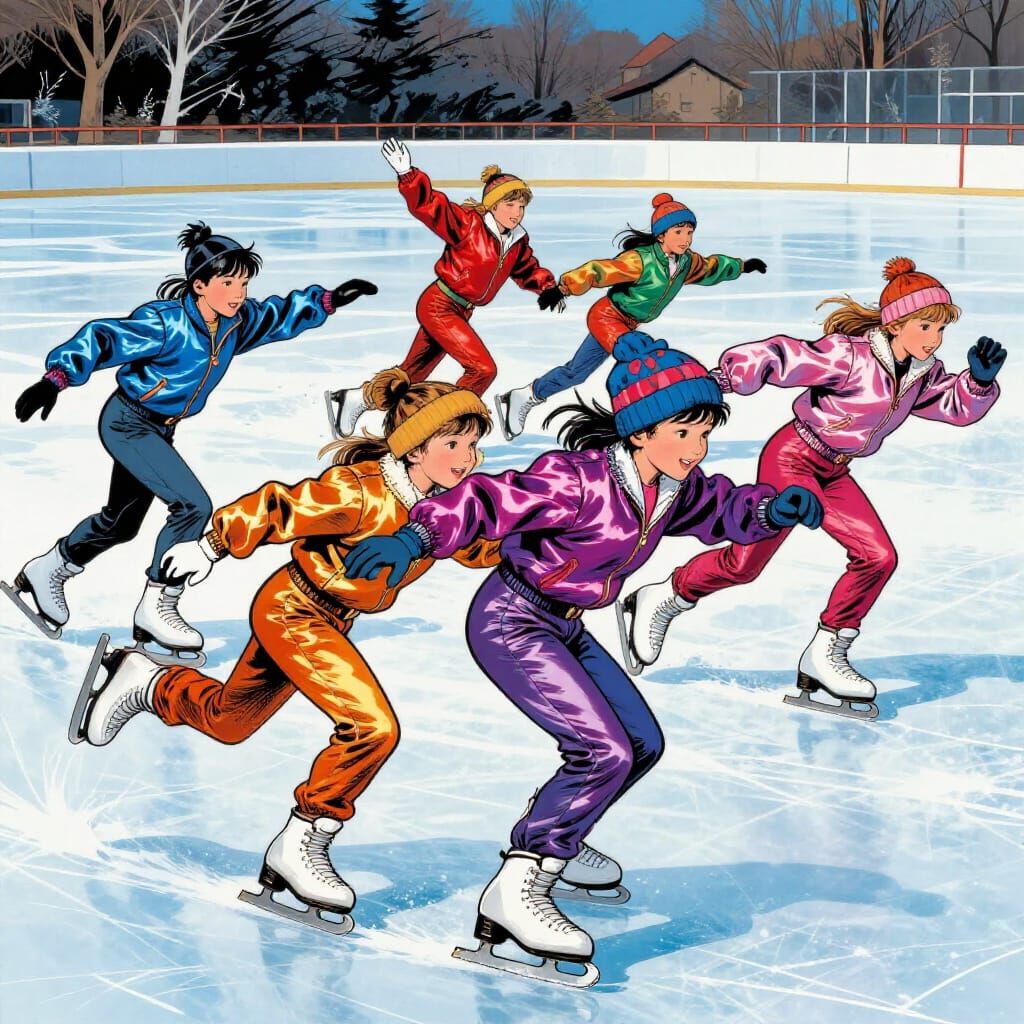 Children Joyfully Skate on Frozen Lake in 90s Style