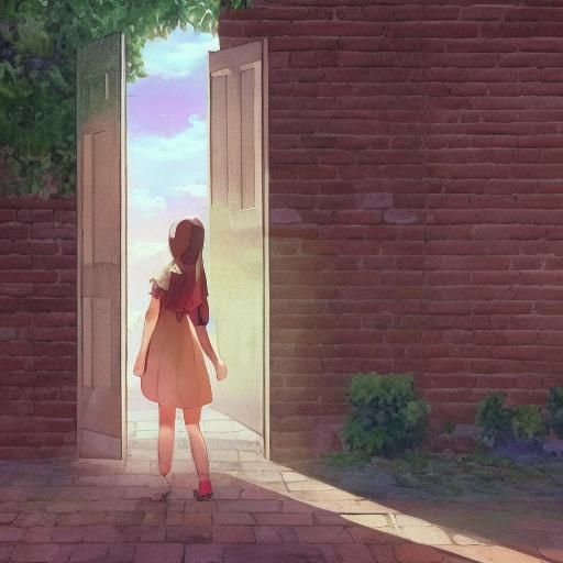 Girl in Garden Watercolor Painting, Ghibli Style