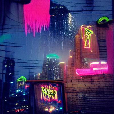 Neon Cityscape at Night in the Rain
