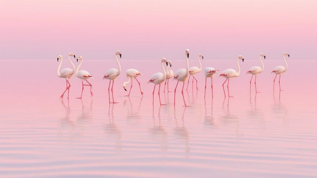 Flamingos in Dreamy Pink Twilight Reflection