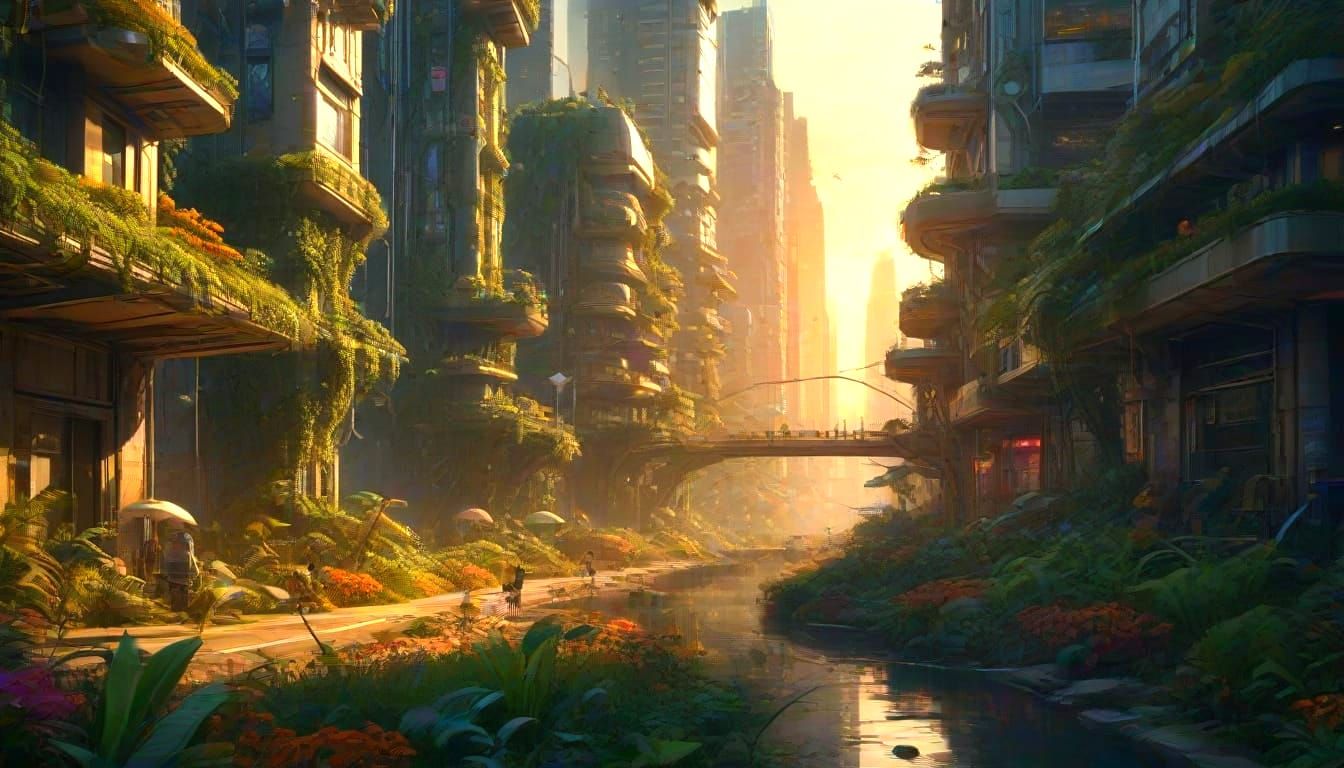 Sustainable Futuristic Utopia in Vibrant Harmony