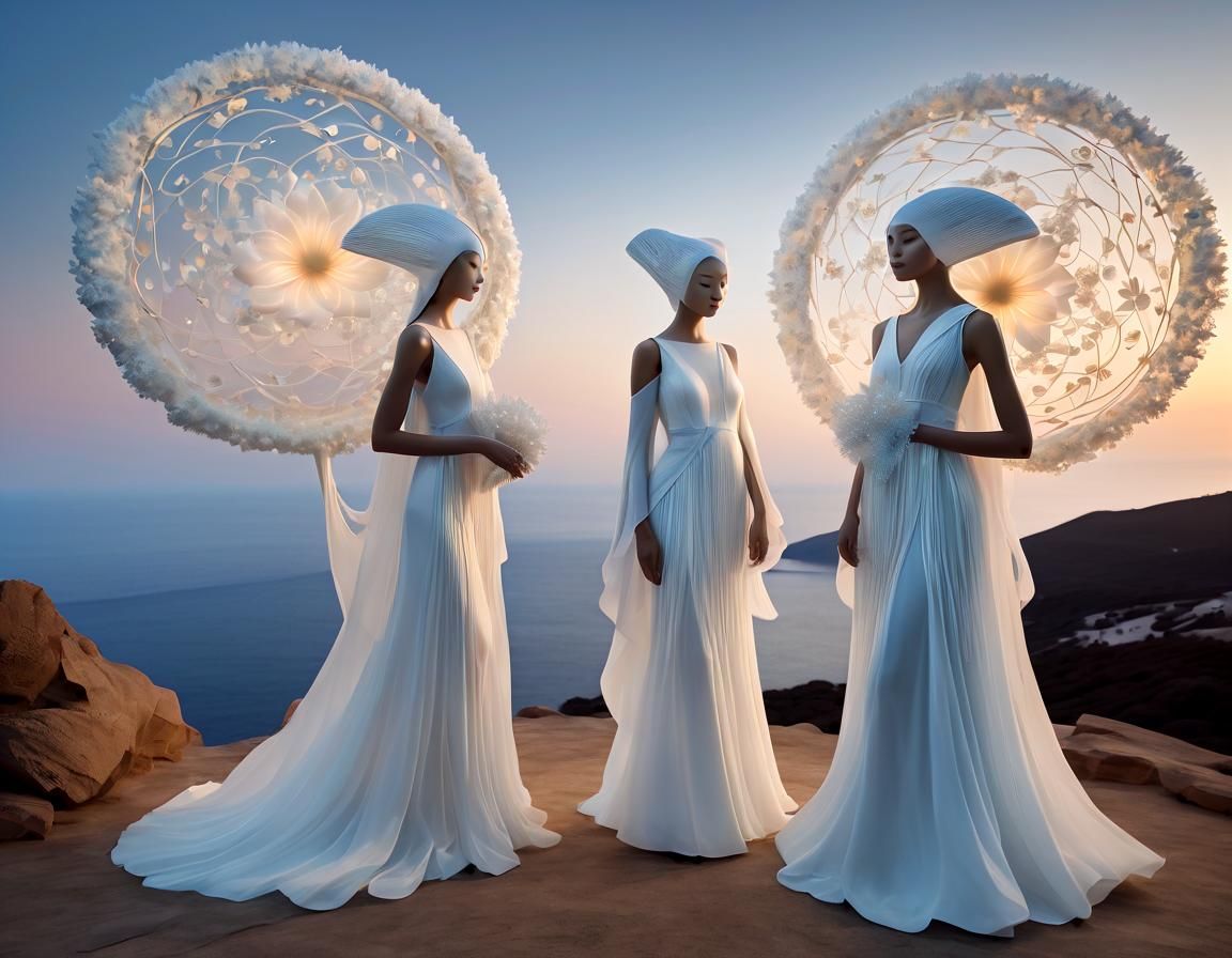 Cycladic Figures Dance with Dawn Flowers