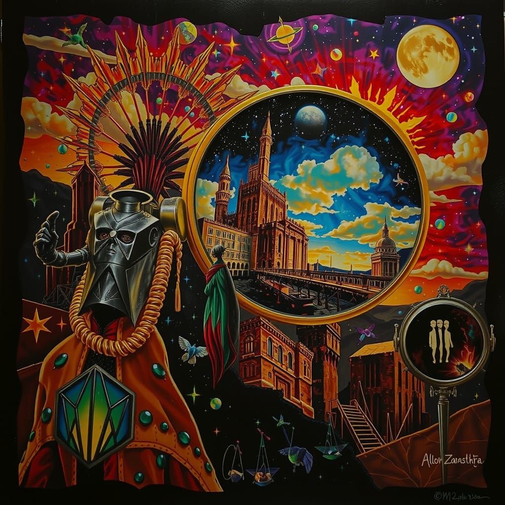 Neon Futuristic City Under a Stormy Sunset Sky