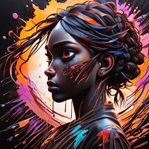 Silhouette Portrait with Colorful Paint Splashes