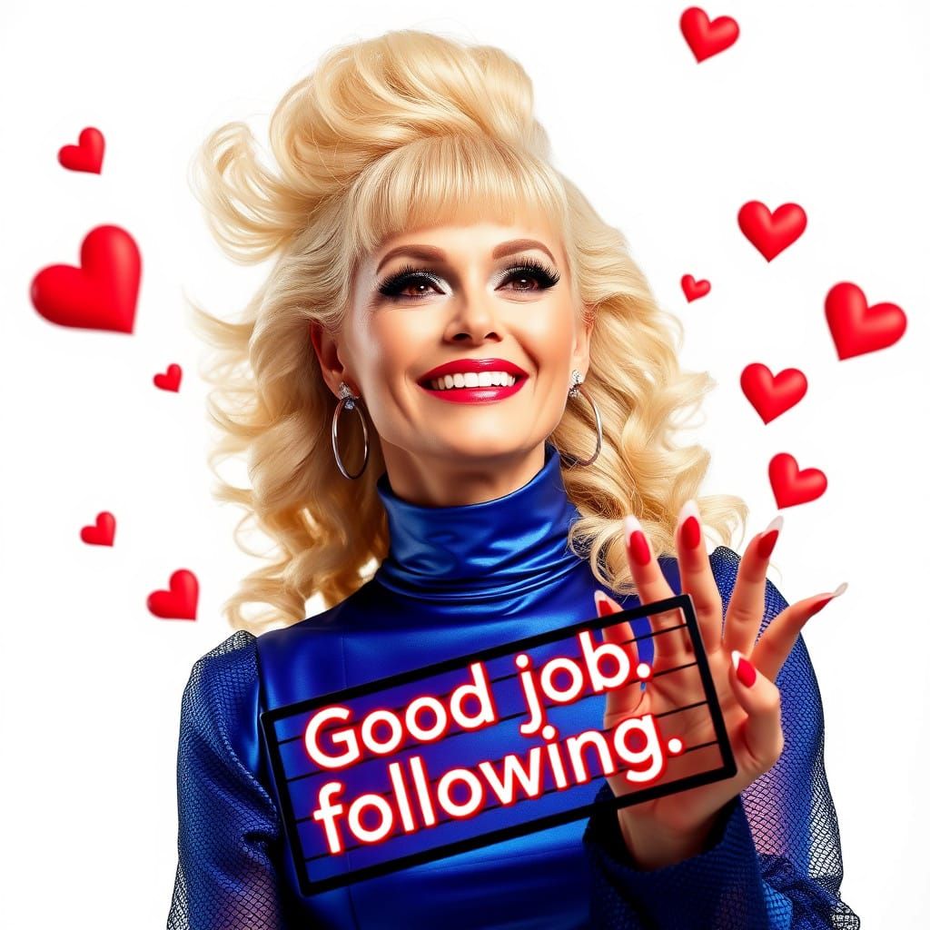 Woman in Vibrant Fashion, Surrounded by Whimsy