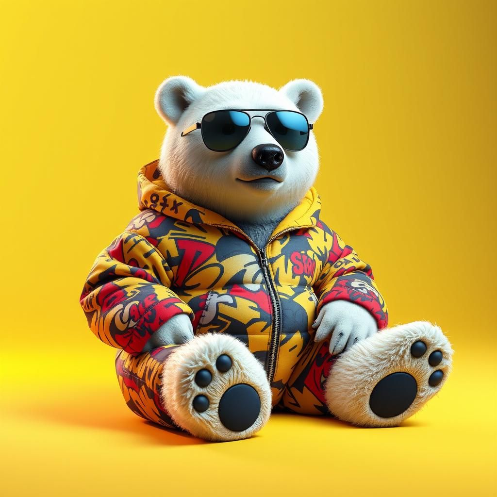 Polar Bear in Trapstar Suit, 3D Digital Art