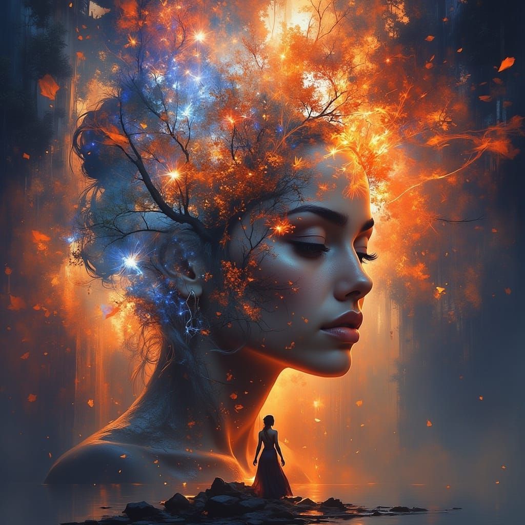 Beautiful Woman on Dream Threshold, Hyperrealistic Splash Ar...