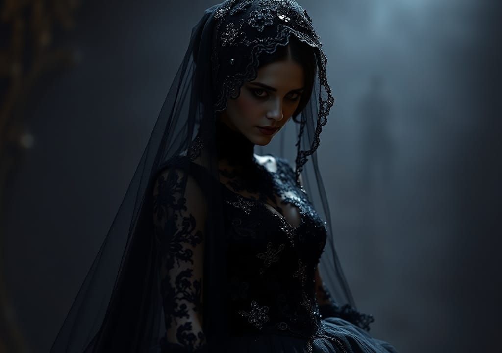 Gothic Bride in Opulent Rococo Gown