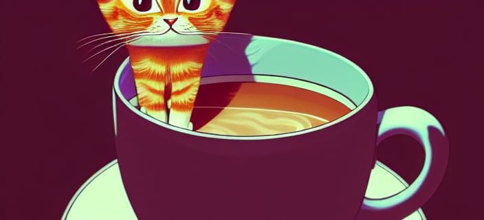 Ginger Cat Sipping Coffee: Anime-Style Art
