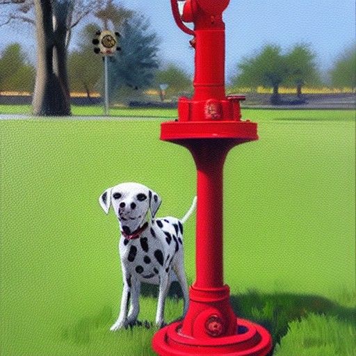 Dalmatian by Fire Hydrant: Oil Painting Style