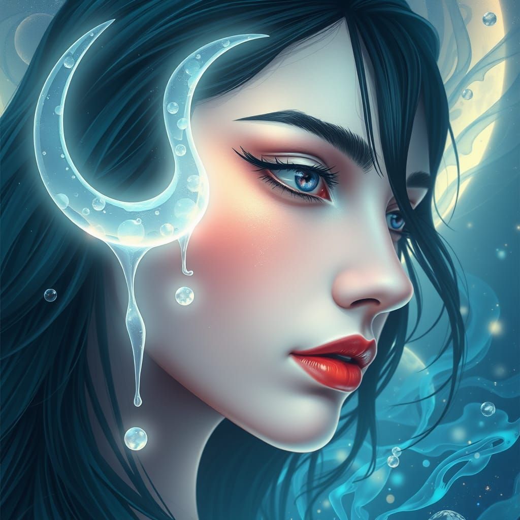 Luna Queen in a Dreamlike, Melting Moonlit Scene