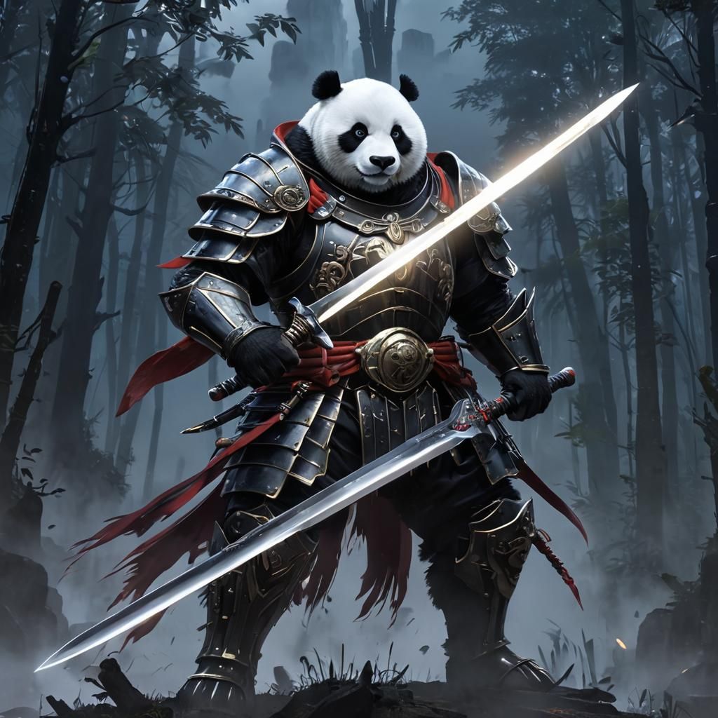 Armored Panda Knight in Anime Style