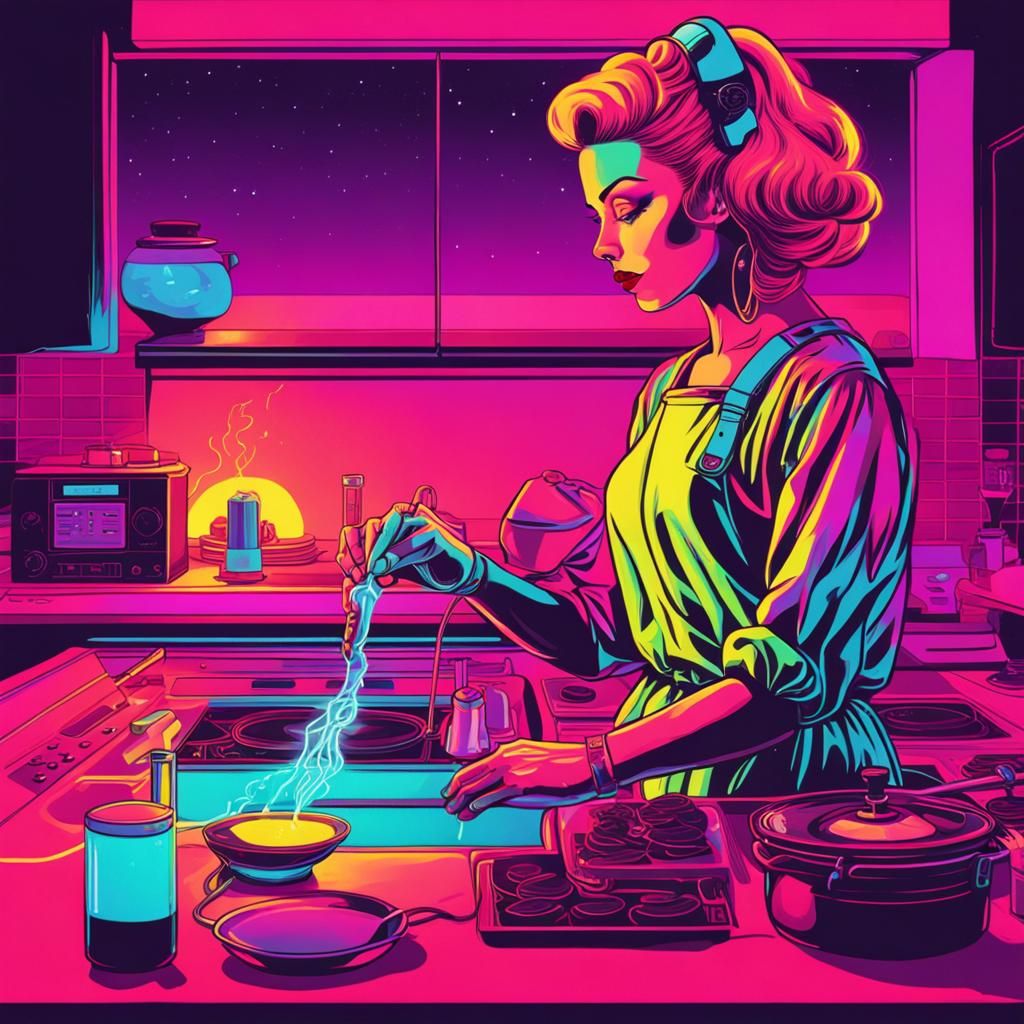 Housewife in Synthwave Neon Retro Style