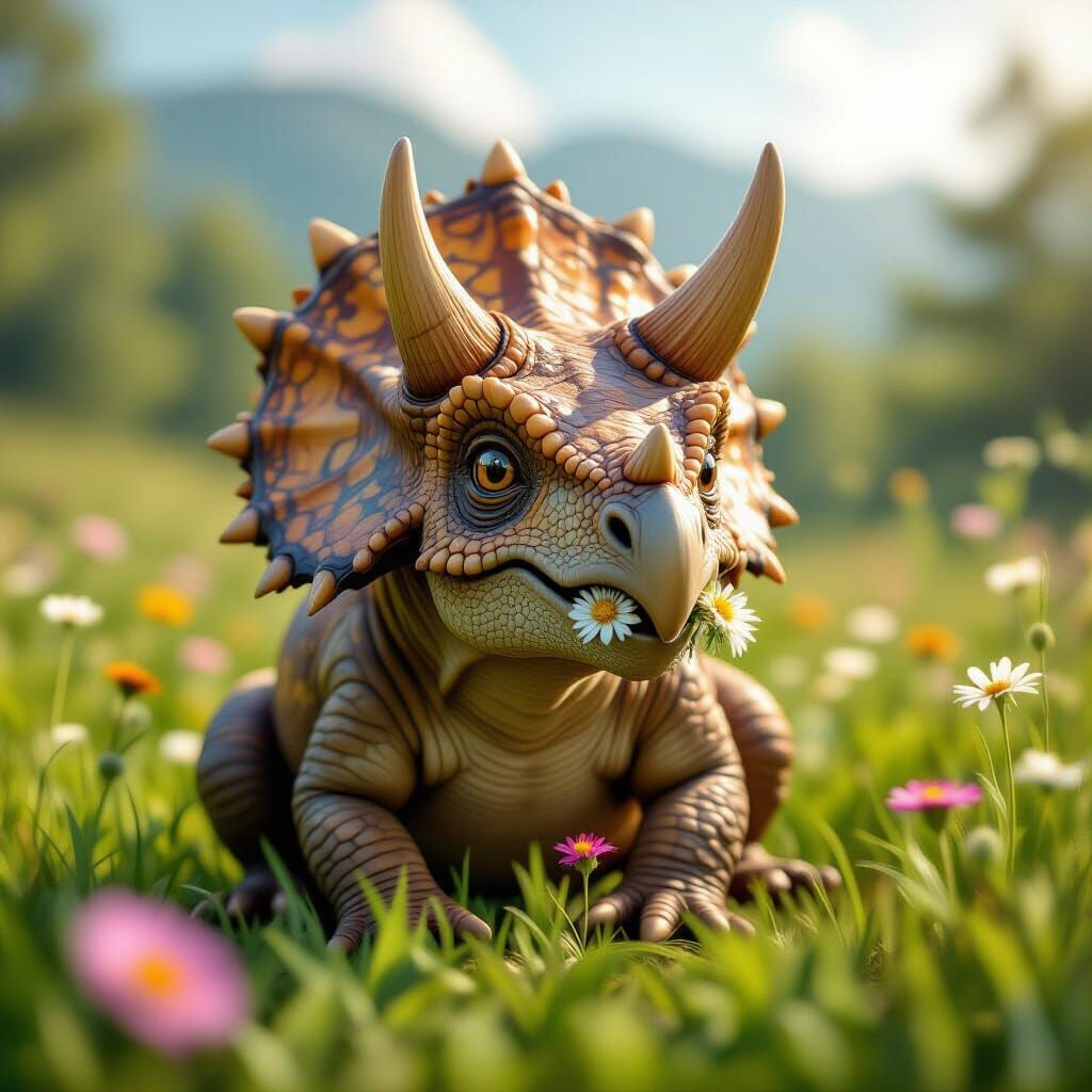 baby Triceratops happily munching