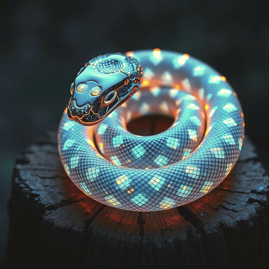Bioluminescent Copperhead Snake Obsidian Crystal Sculpture