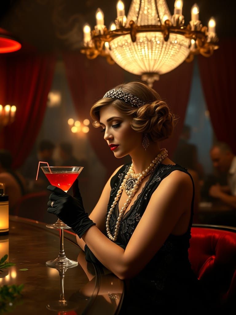 Glamorous 1920s Speakeasy Scene in Film Still