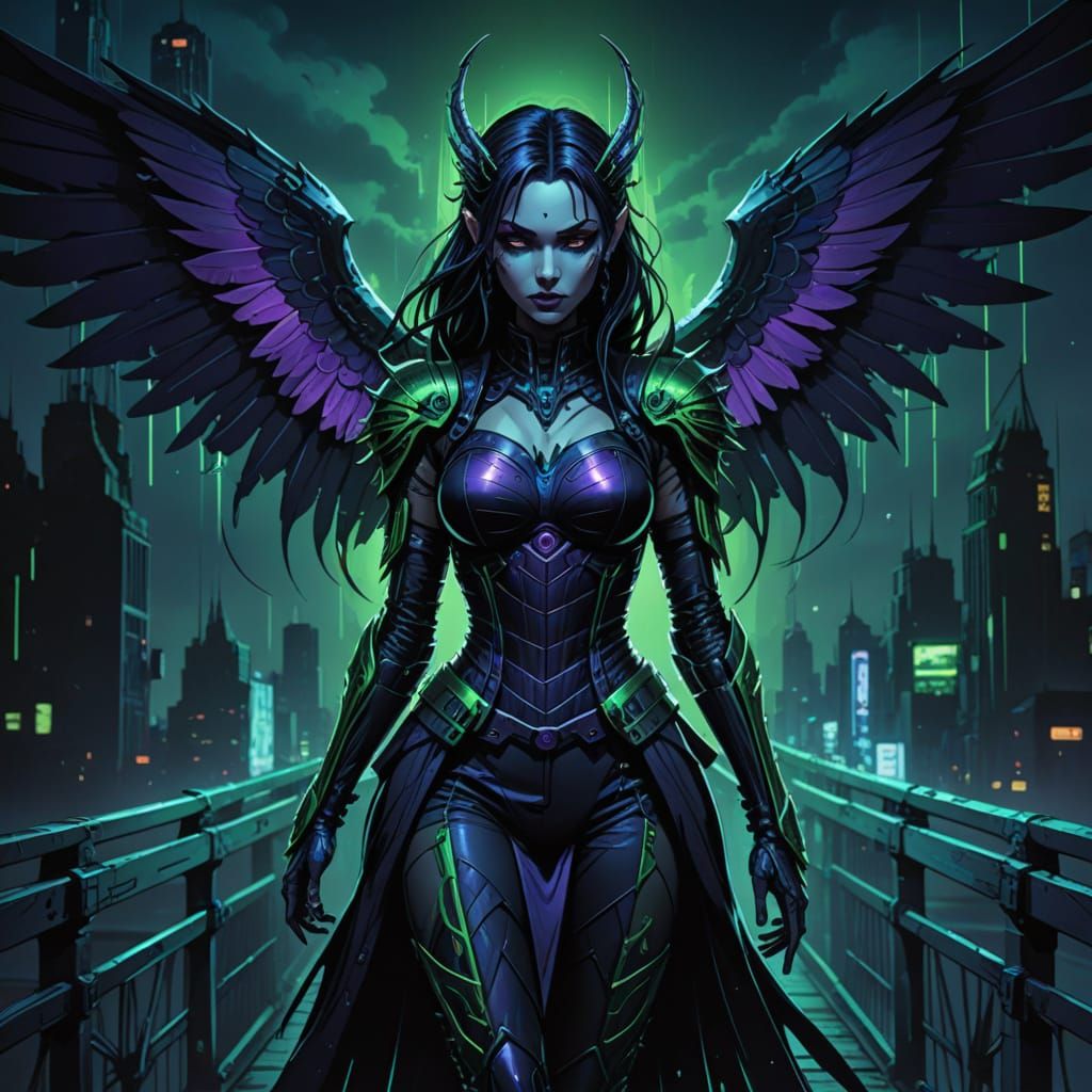 Gothic Cyberpunk Vampire Queen in Anime Art Style