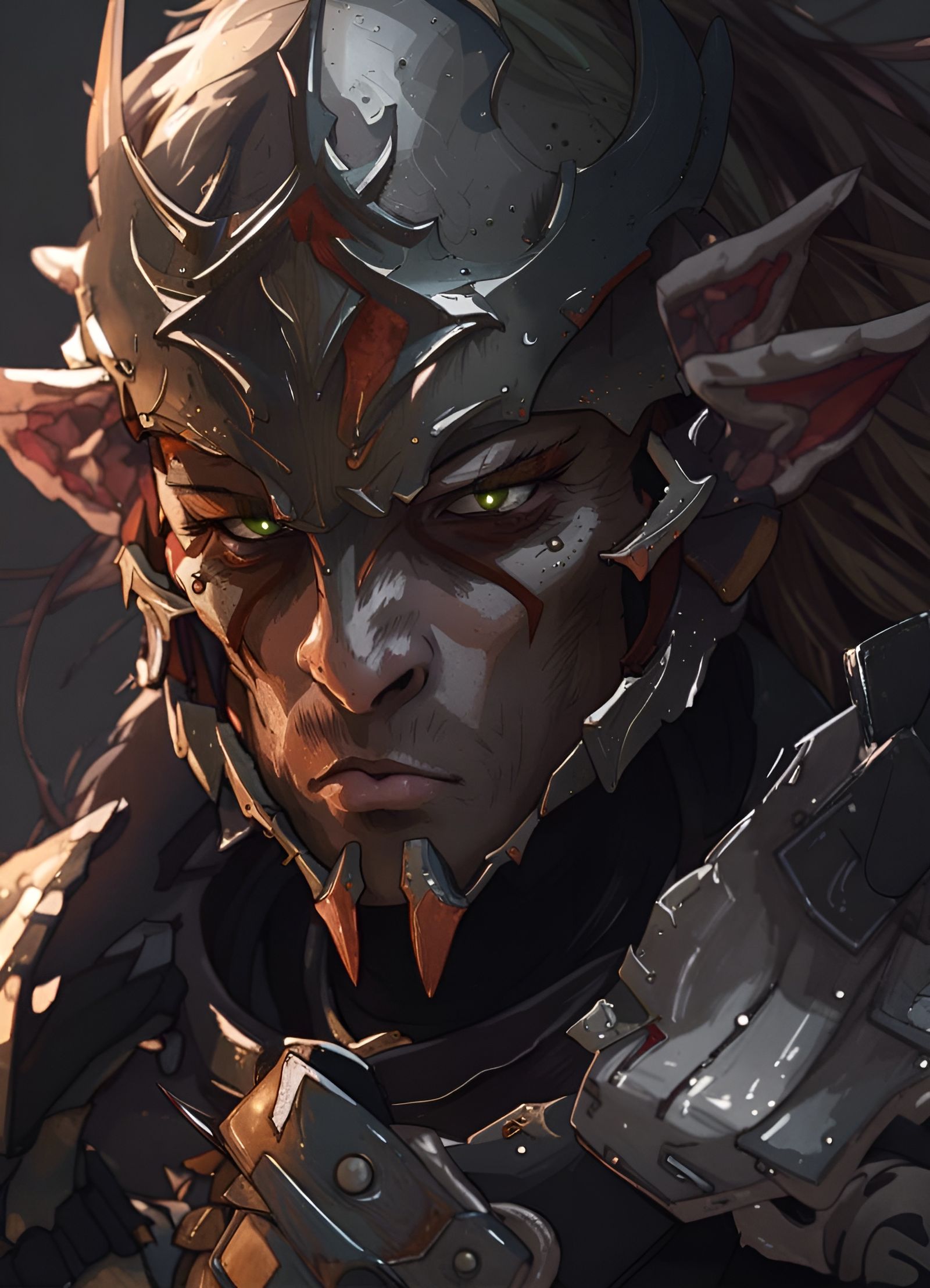 Goblin Slayer in Rusty Armor: Hyperdetailed Portrait