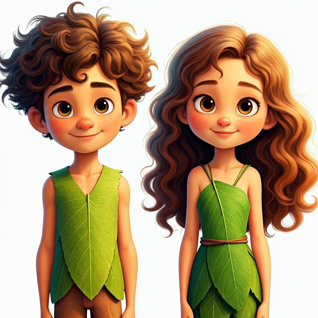 Pixar-Inspired Teen Couple Standing Together in Leafy Attire