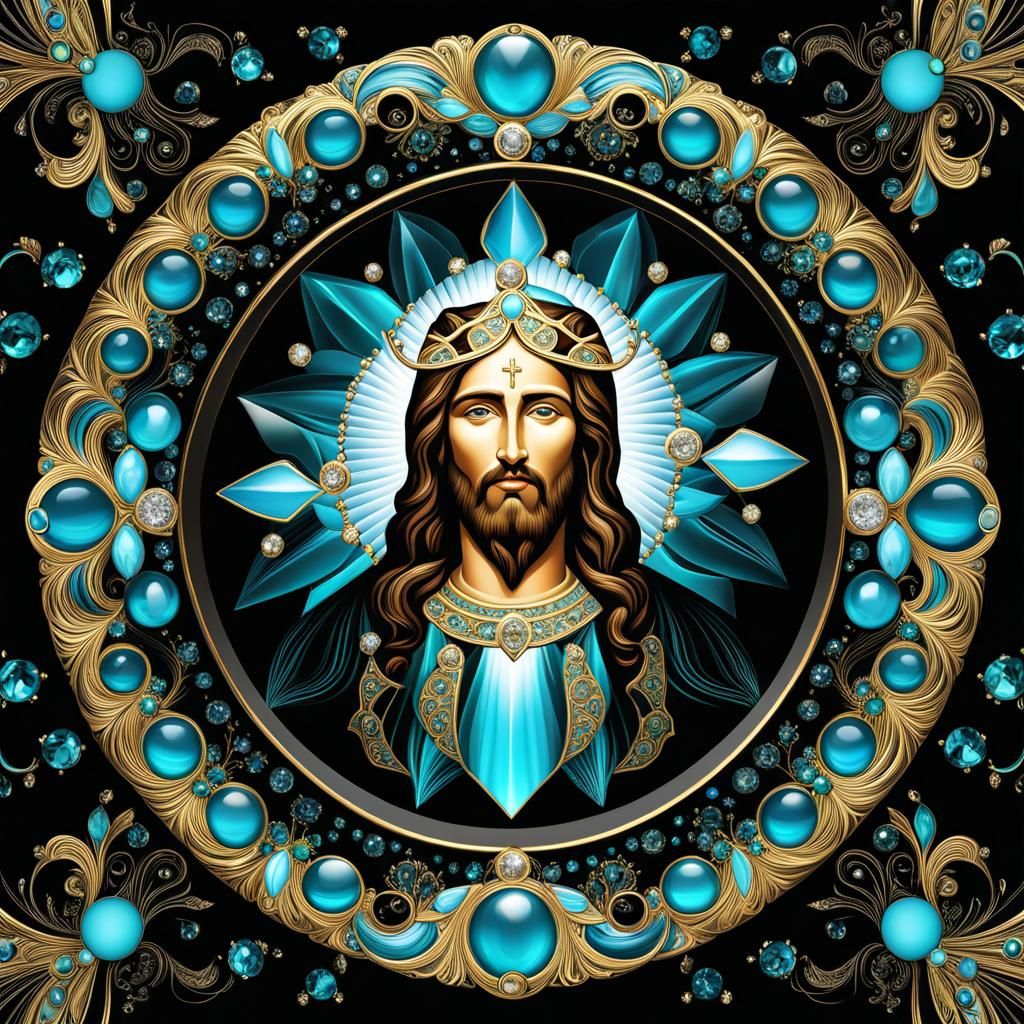 Jesus Christ Portrait with Gemstones and Optical Illusion