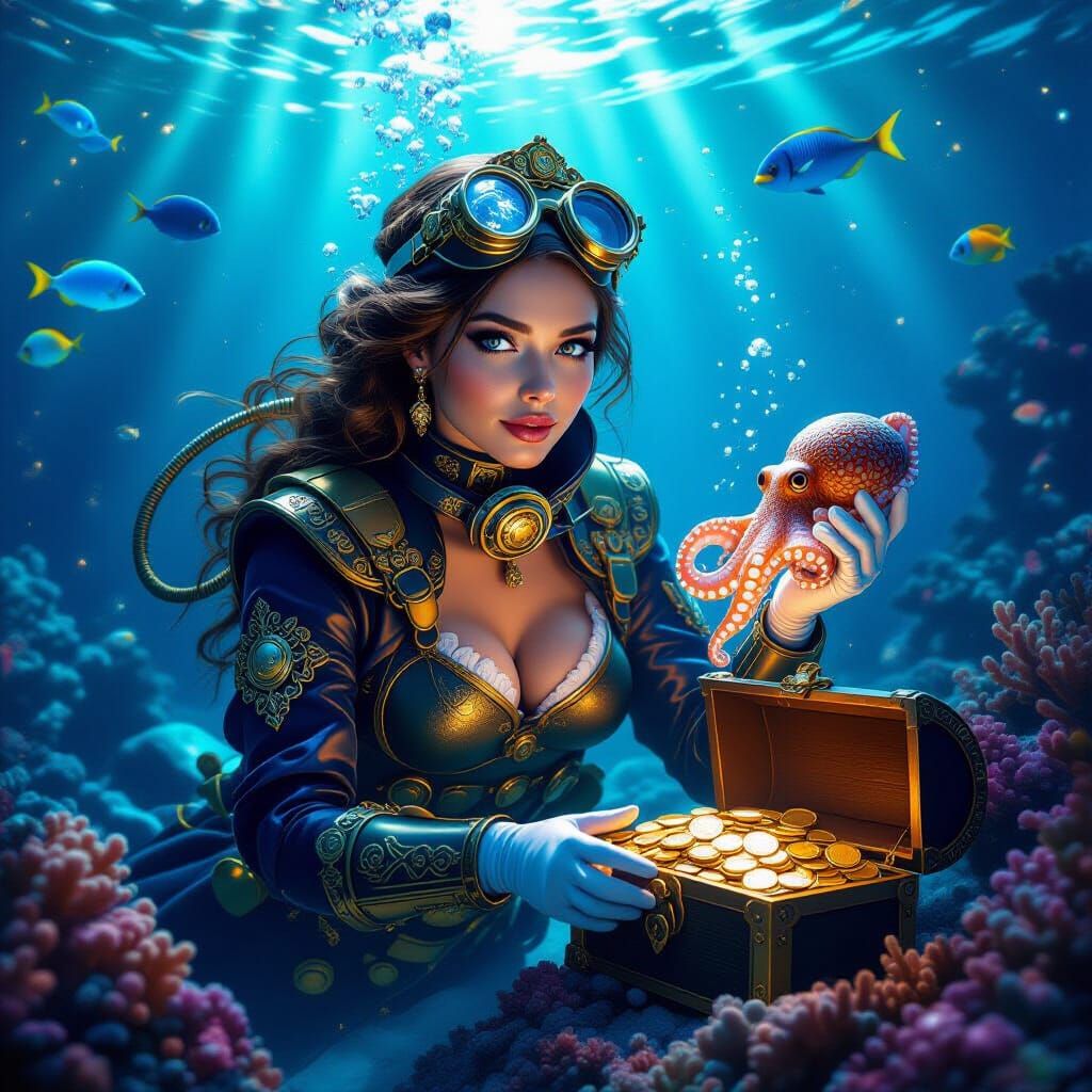 Elegant Deep Sea Diver Explores Coral Reef