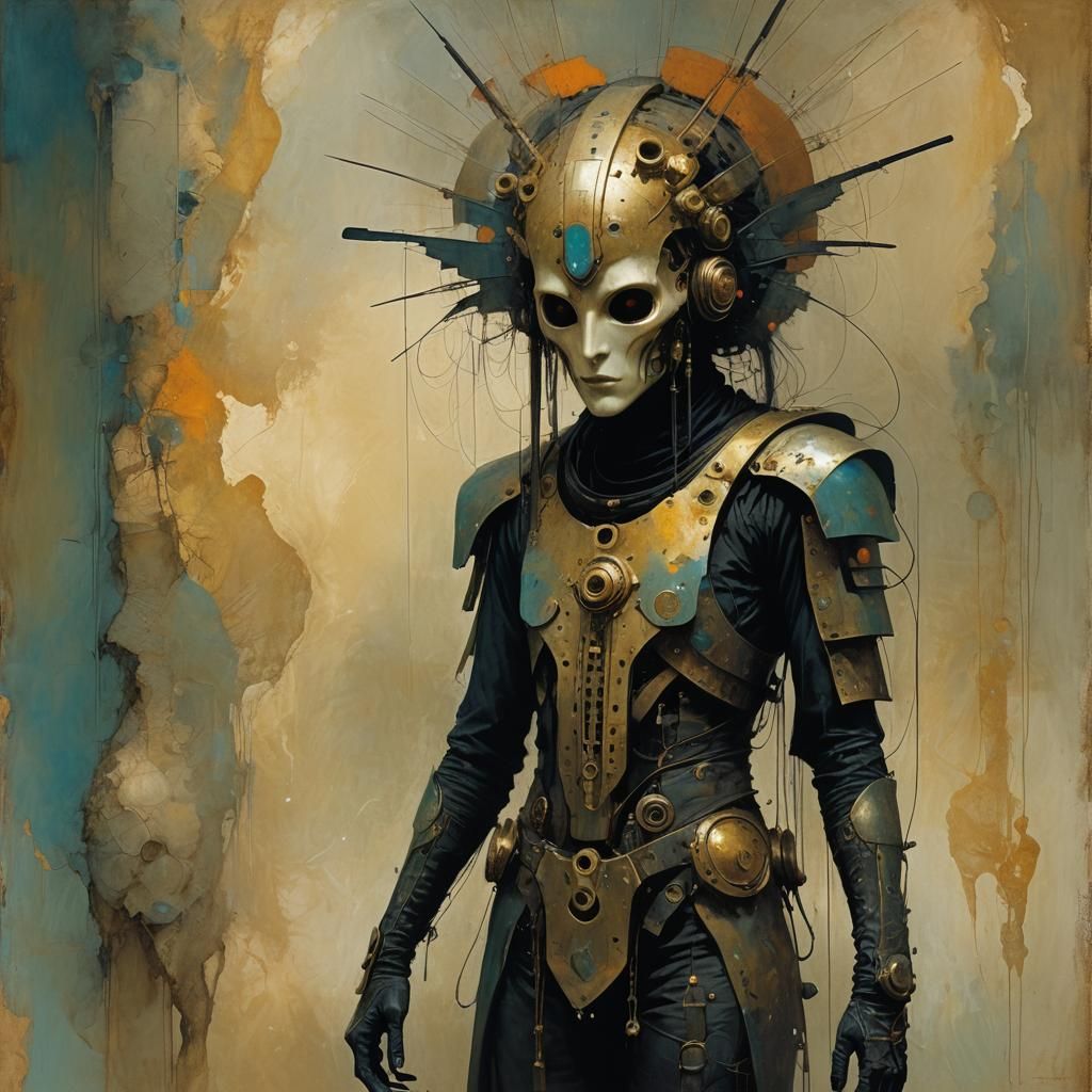 Surreal Anunnaki Deity Portrait in Grunge Style