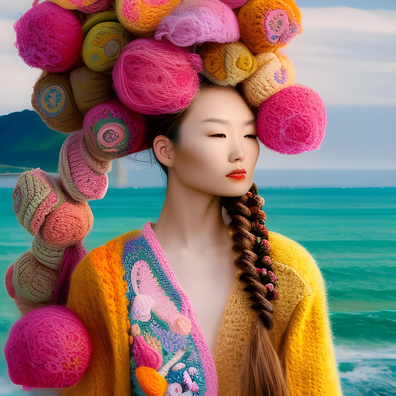 Oil Portrait of Woman with Braided Hair and Flowers