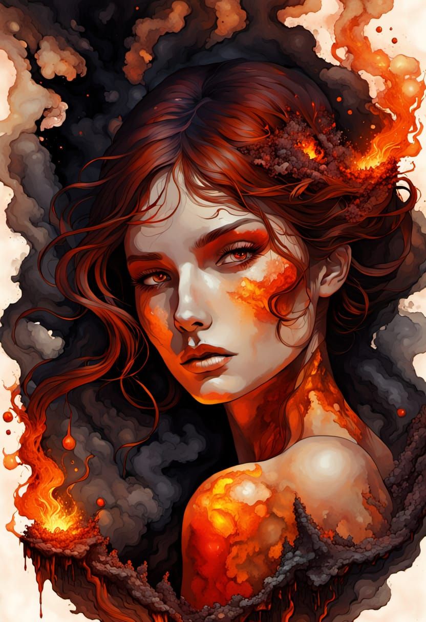 Woman Relaxing in Flames: Alcohol Ink Art