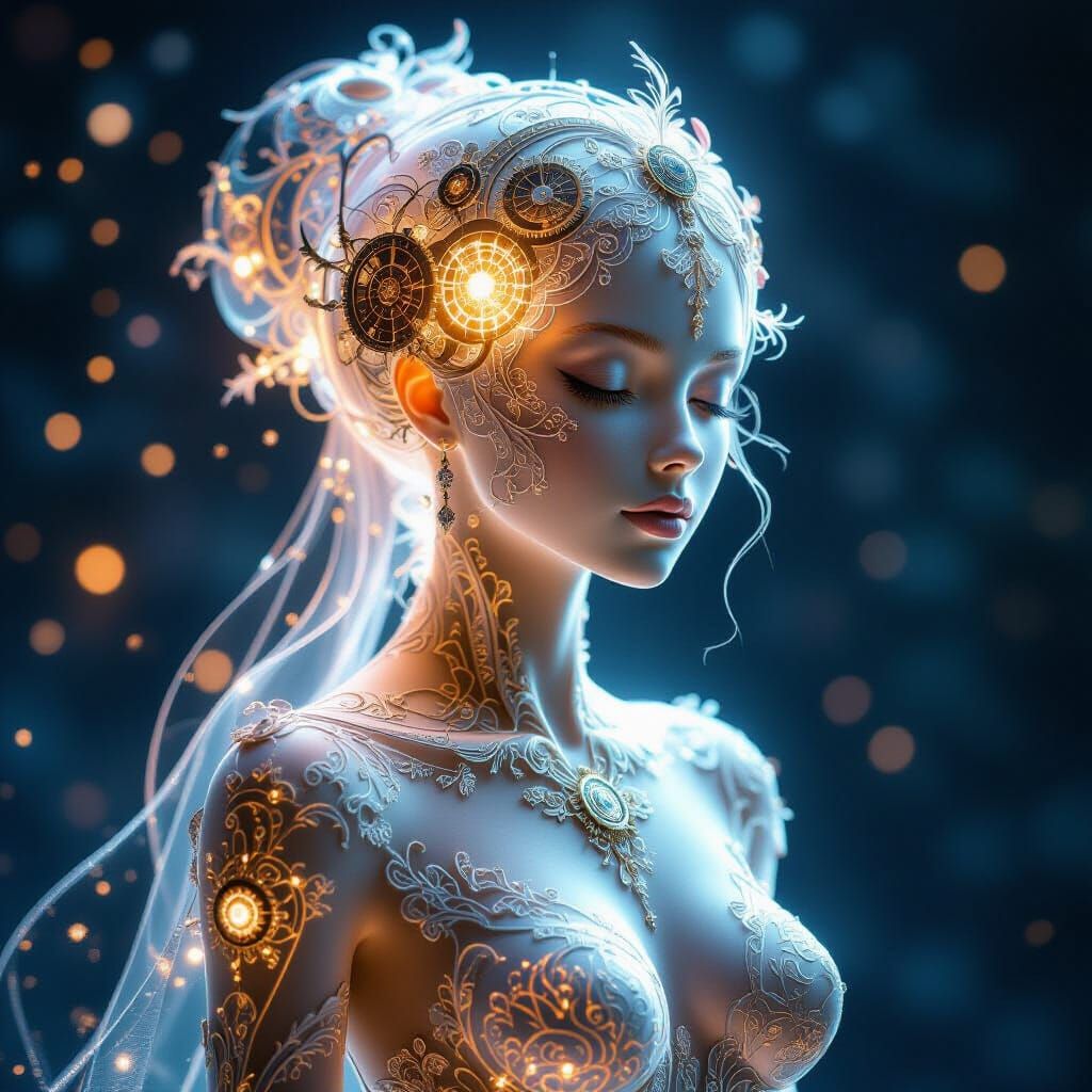 Ethereal Female Figure of Clockwork and Nebulae