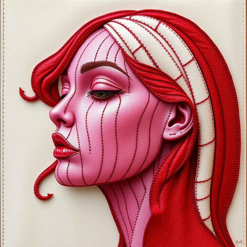 Surreal Pink Leather Goddess in Micro Mosaic