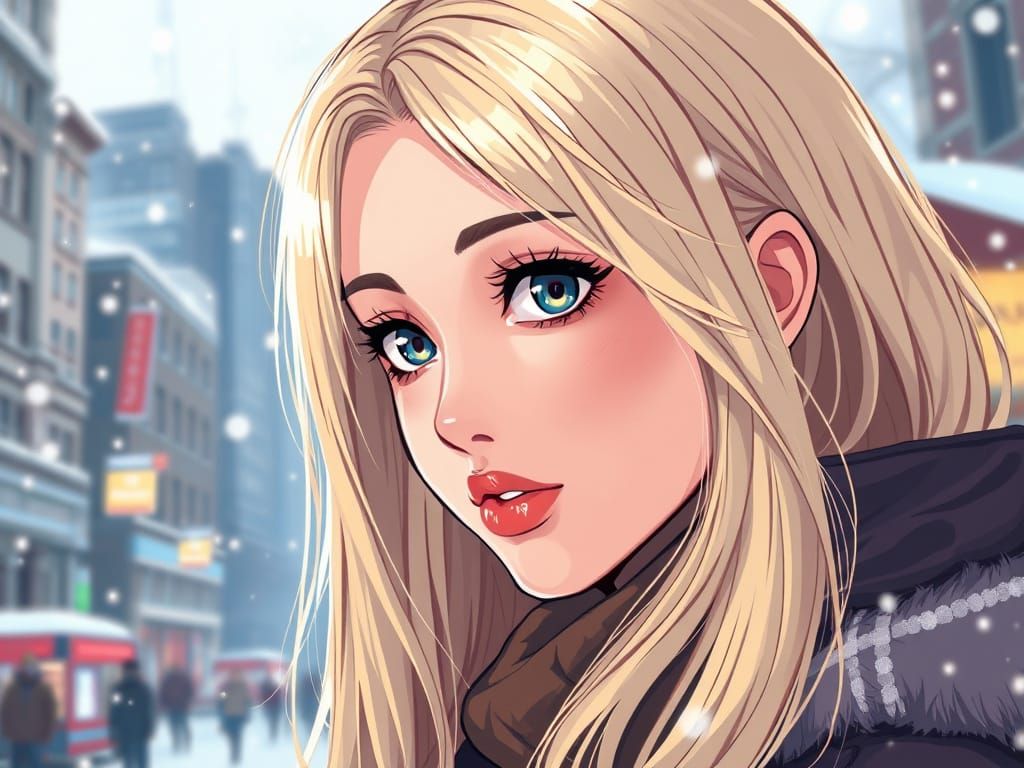 Madison Beer in Snowy City Anime Portrait