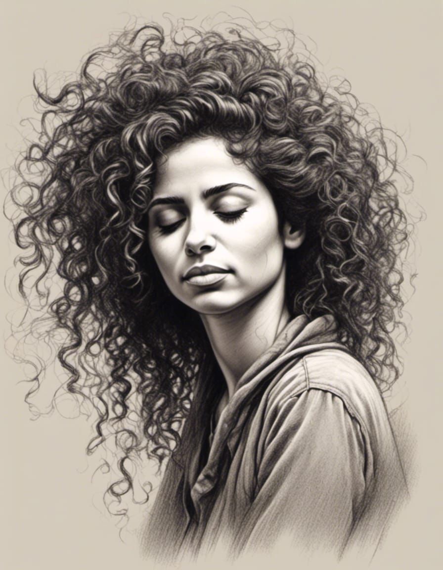 Palestinian Woman Portrait in Pencil Drawing Style