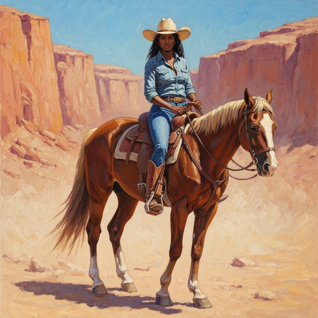 Woman on Horse in Desert Canyon, Impasto Oil Painting