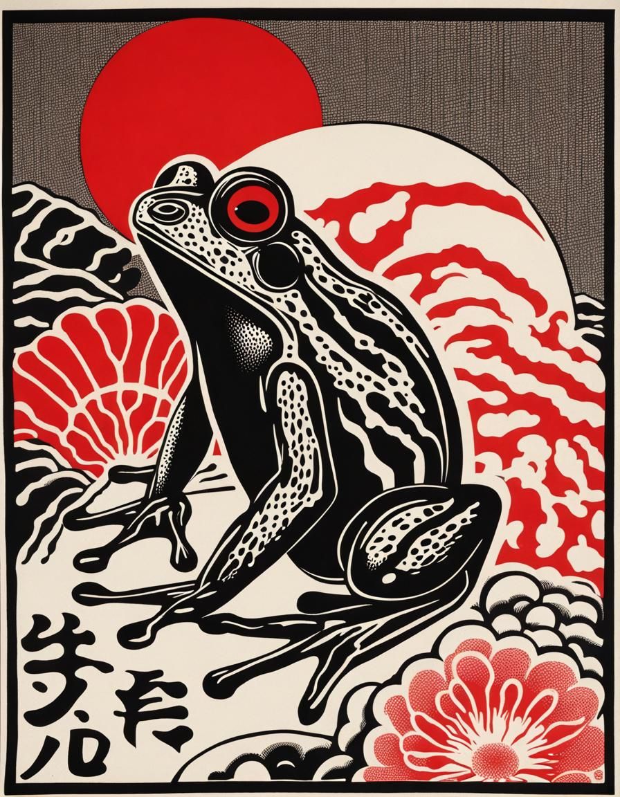 Japanese Poster Art: Strange Frog in Black, Red, White