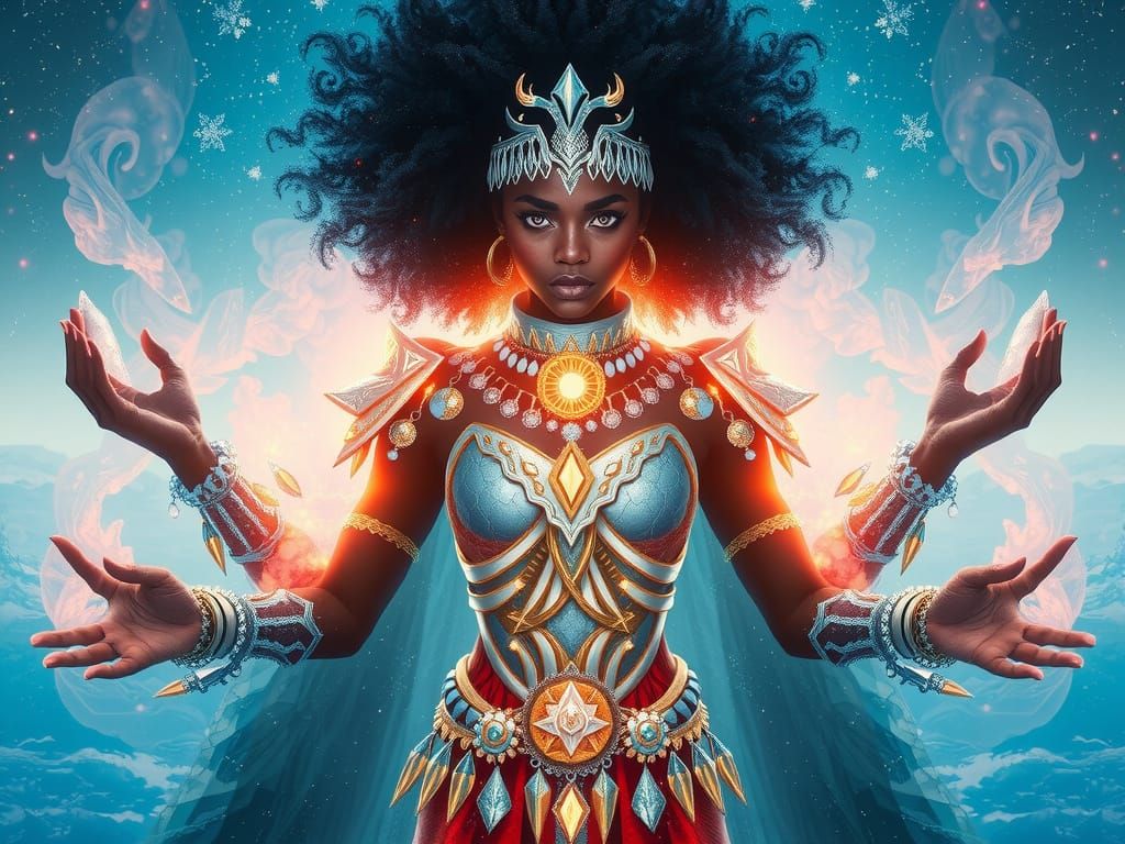 African Goddess in Arctic Landscape, Photorealistic Hyperrea...