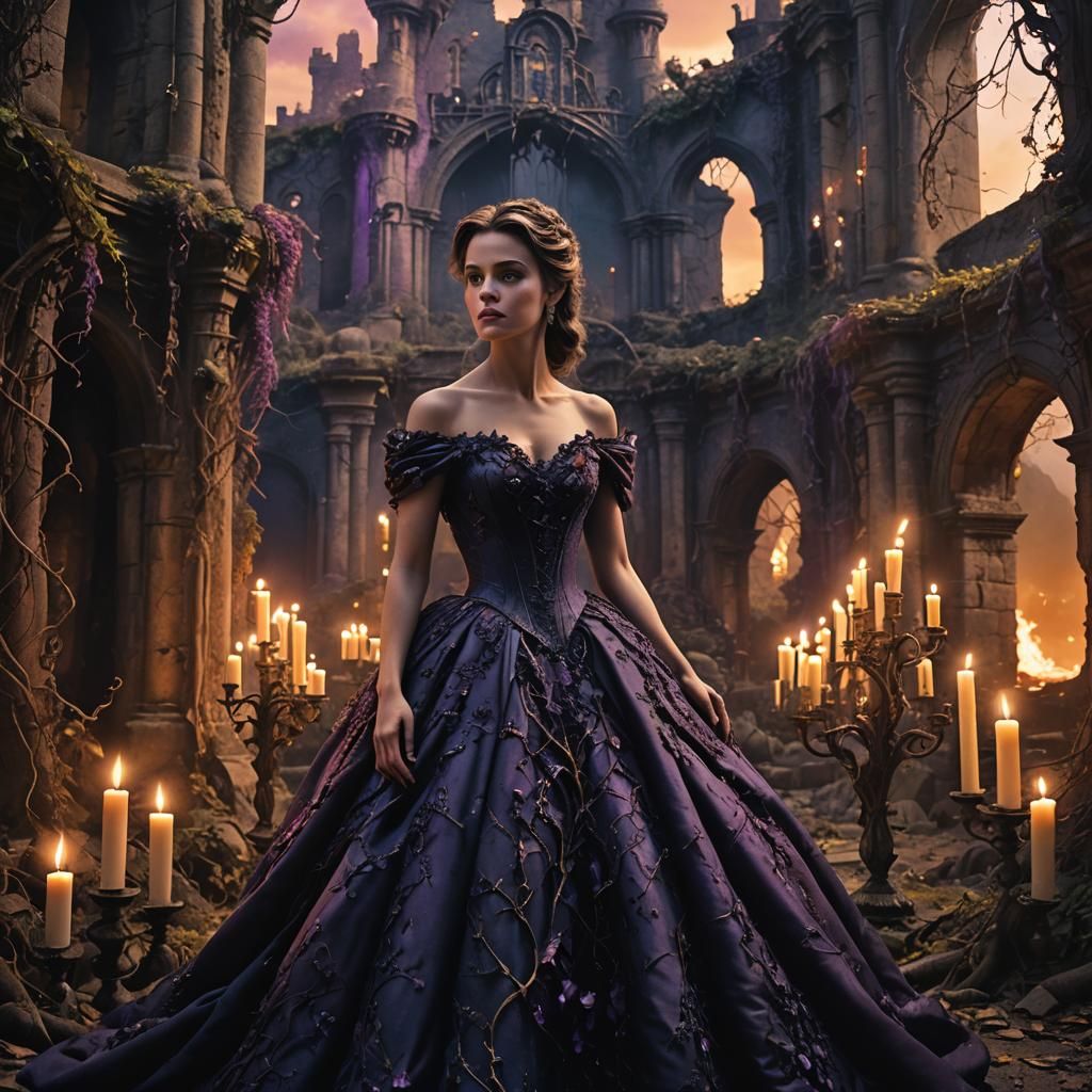 Belle in Dark Fantasy Ruins: Matte Painting