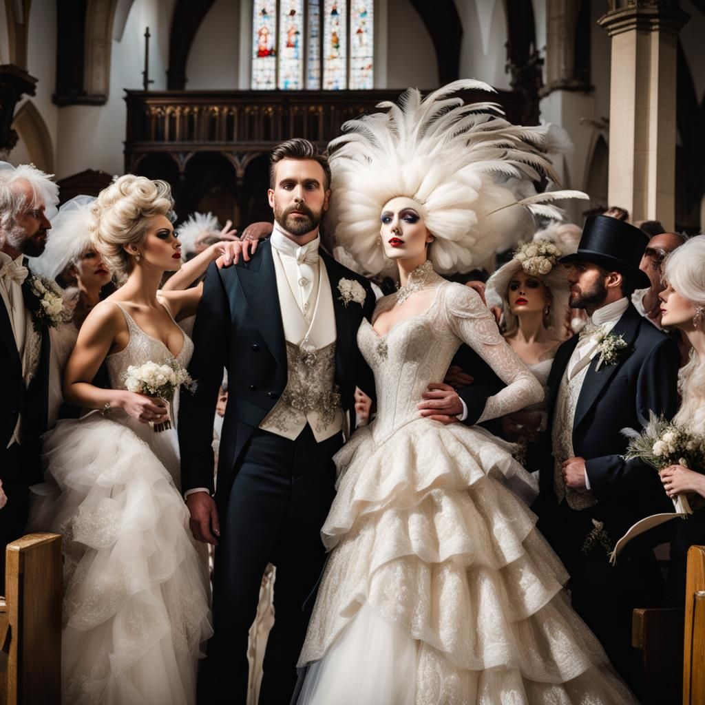 Bride with Rococo Wig in Crowded Church