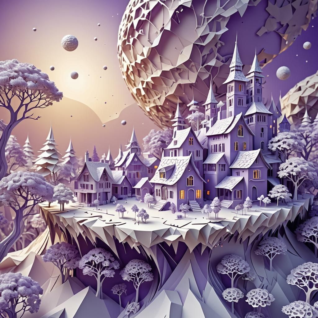 Fractal Origami World with Purple Backlight