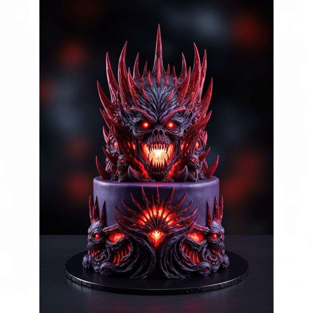 Lovecraftian Monster Cake in Red, Black, and Purple