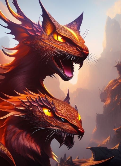 Intricate Magical Cat Dragon Vector Art