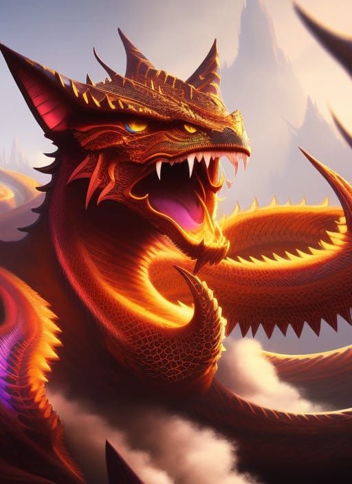 Magical Cat Dragon Vector Art Illustration